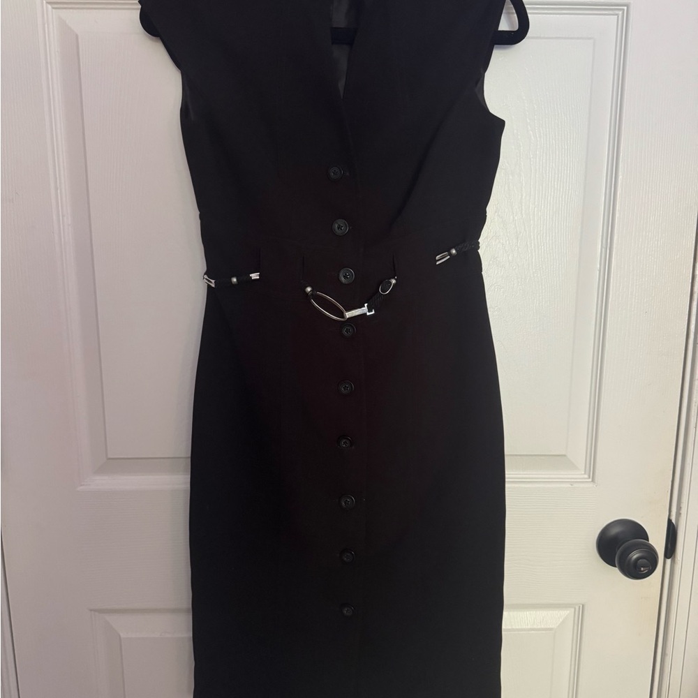 Calvin Klein Elegant Black Midi Dress with Button Accents